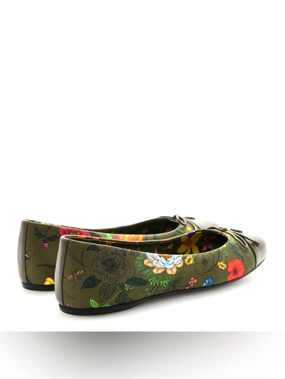 GUCCI Sepang Flora Leather Canvas GG Marmont Ballerina Flats 38.5